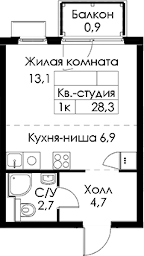 Квартира студия 28.3 м², 4/13 эт., ЖК «Кантемировская 11»